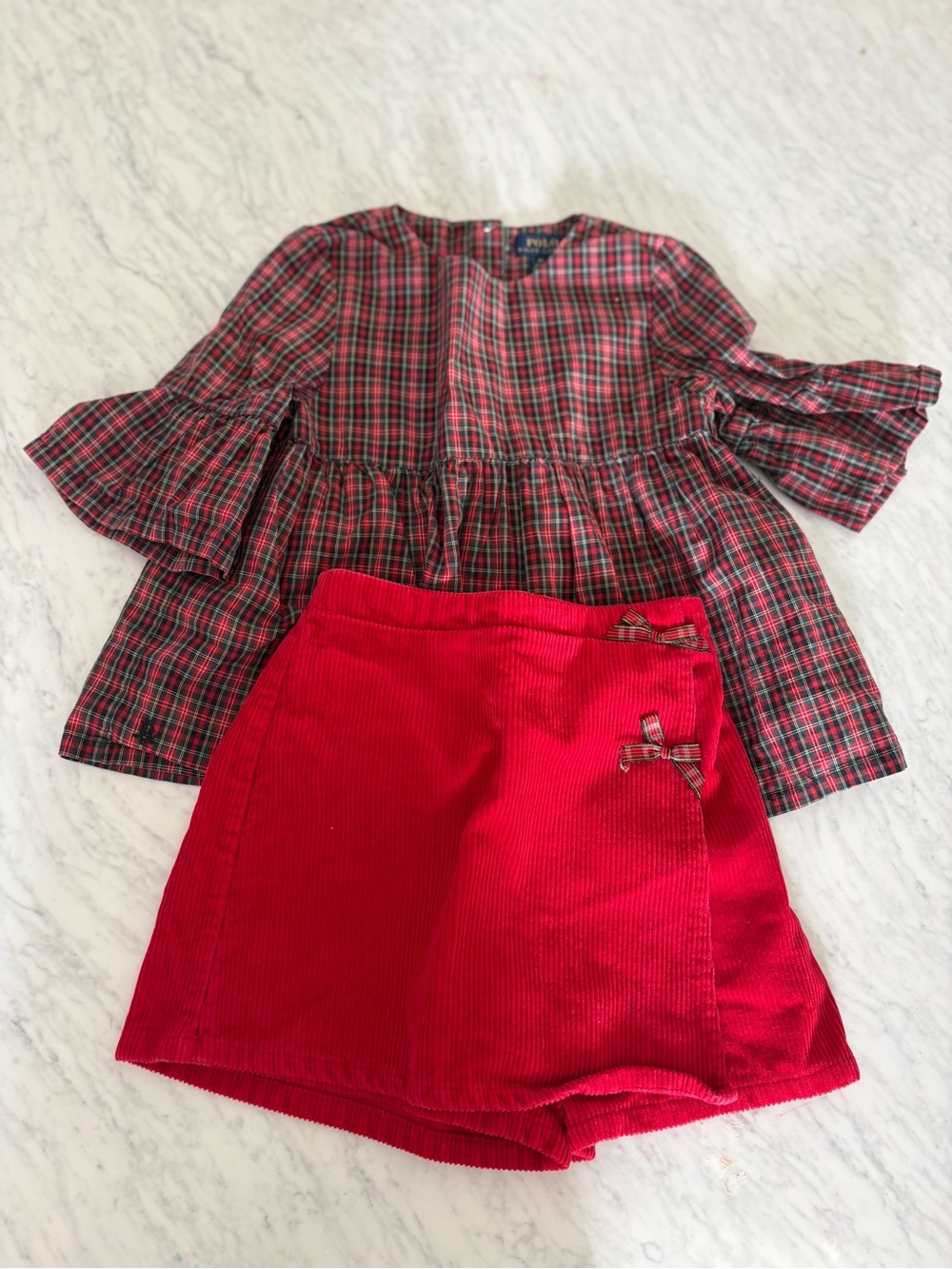 Ralph Lauren Plaid Peplum Top with Red Corduroy Skort Bundle Size 6